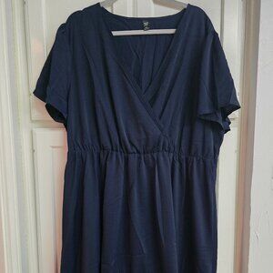 Shein Curve Navy Wrap Dress w/ Crochet & Ruffle Hem